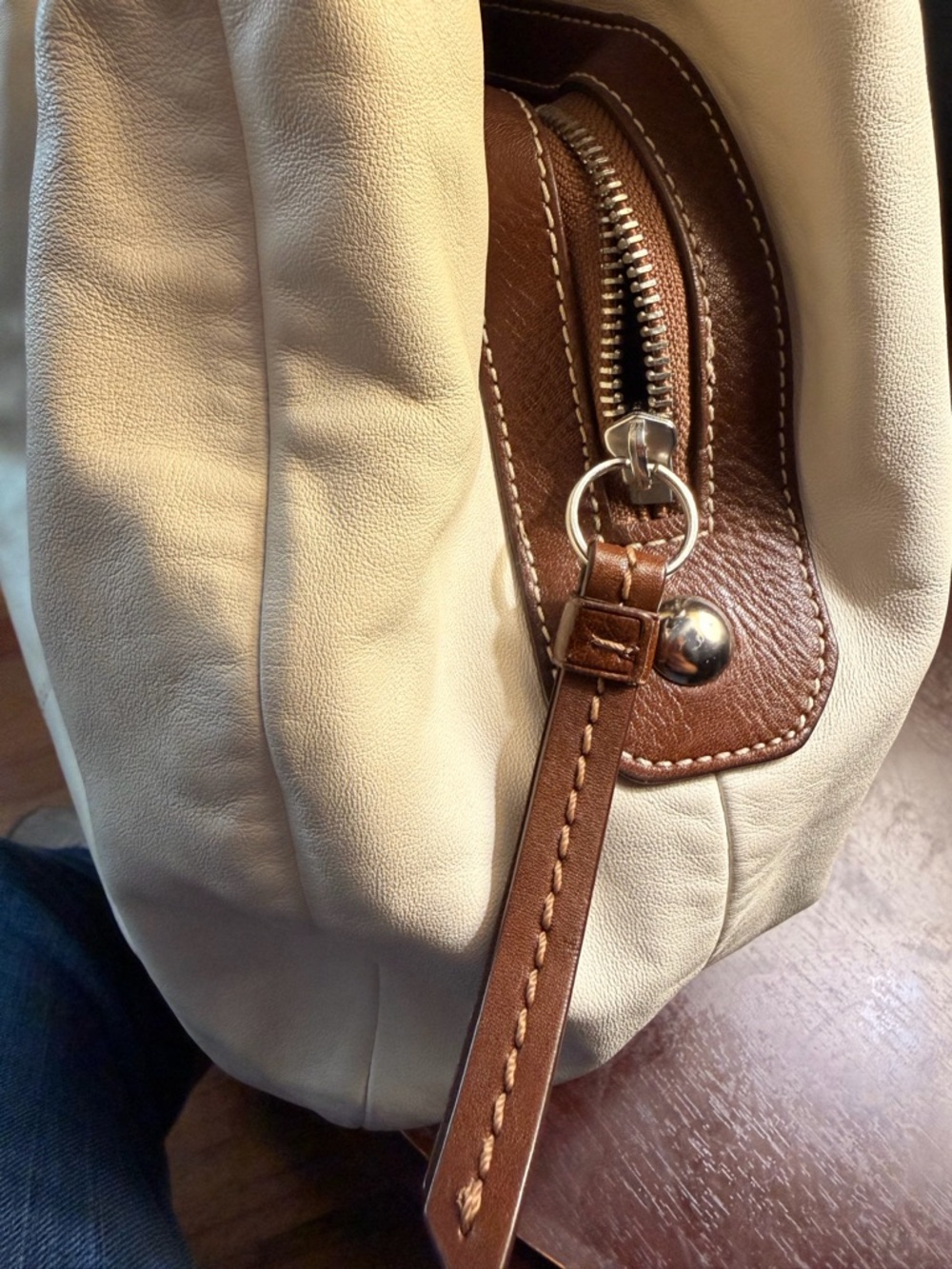 Authentic Coach Cream and Brown Leather Accent Boho Hobo Purse - Picture 5 of 6